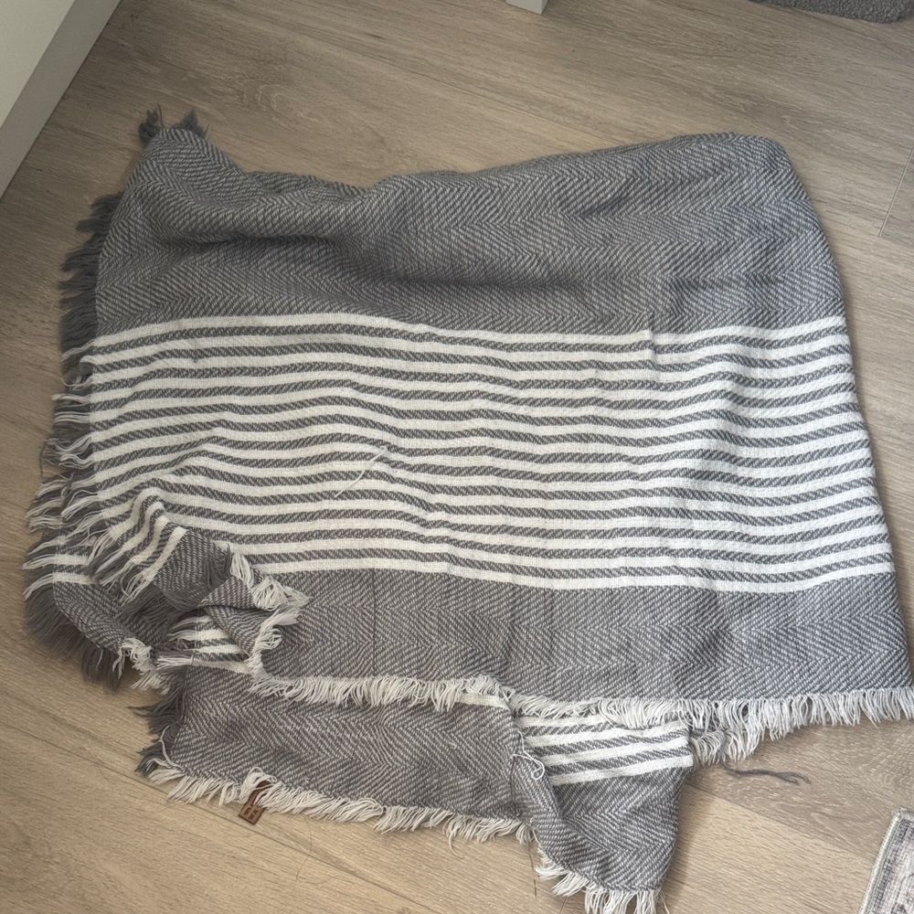 Gray Herringbone Fringe Blanket Scarf/ wrap